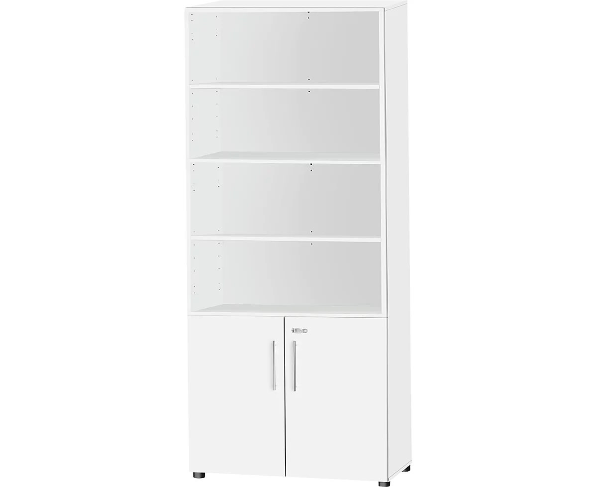 Armario combinado Schäfer Shop Select Start Off, 6 OH, 2 OH con puerta, con cerradura, An 800 x P 420 x Al 2240 mm, blanco/blanco