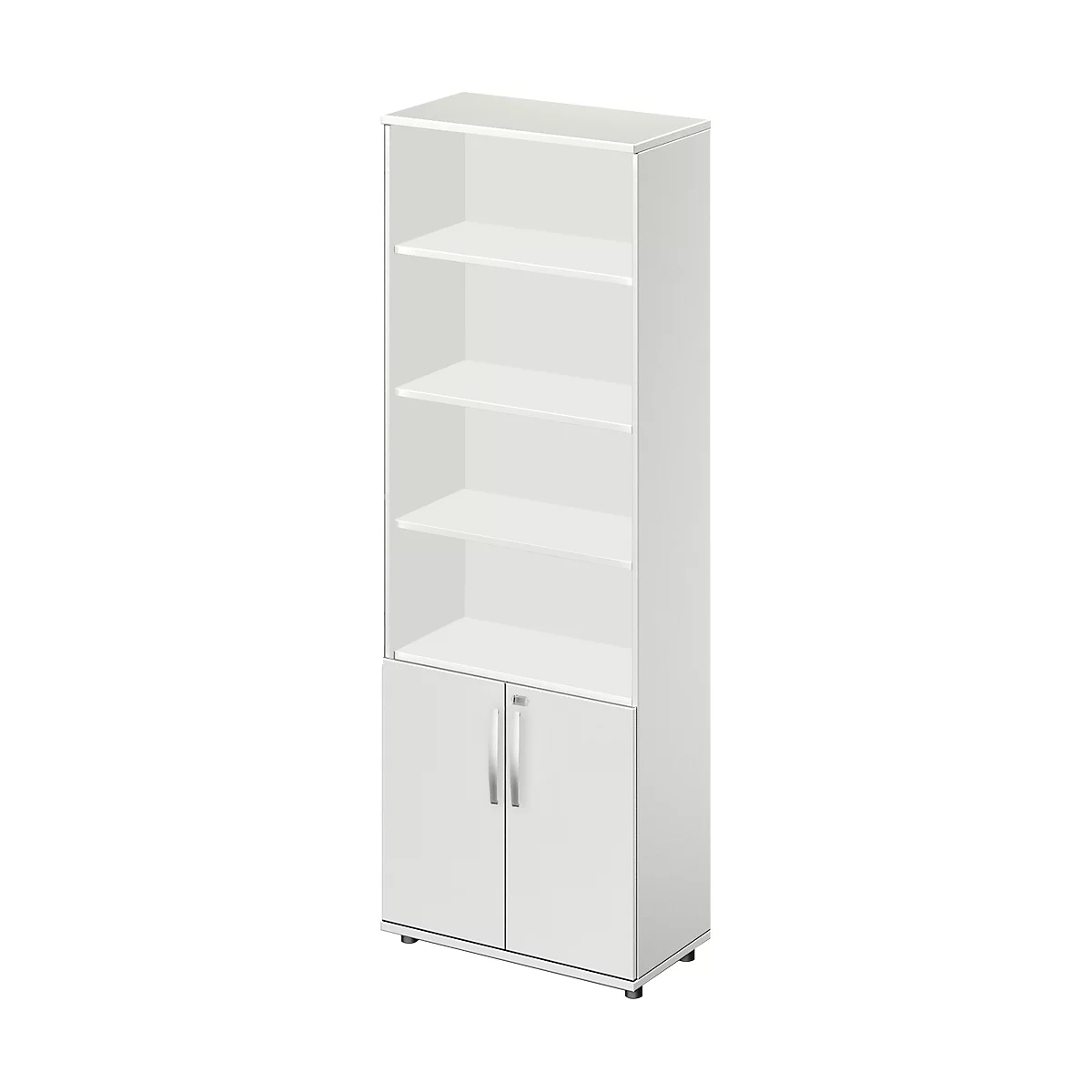 Armario combinado Shop Select LOGIN de Schäfer, 4 baldas arriba, 2 alturas de archivador con puertas abajo, An 800 x P 420 x Al 2240 mm, gris claro/gris claro