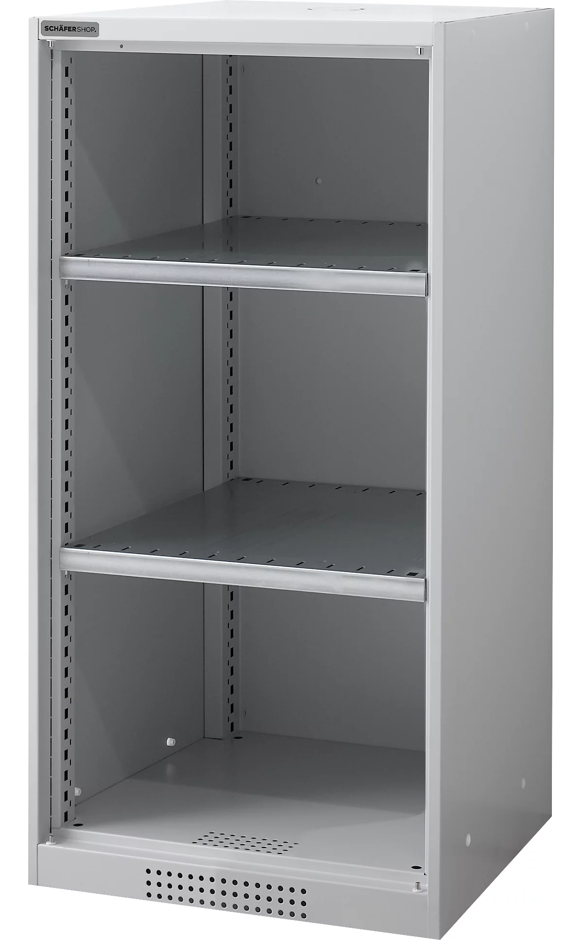 Armario con estantes FS, de chapa de acero, con orificios de ventilación, A 545 x P 520 x A 1105 mm, 3 OH, aluminio blanco, hasta 150 kg