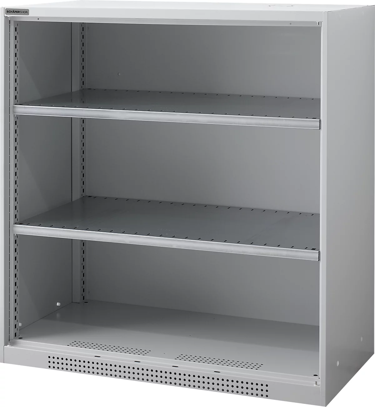 Armario con estantes FS, de chapa de acero, con orificios de ventilación, ancho 1055 x fondo 520 x alto 1105 mm, 3 OH, aluminio blanco, hasta 300 kg