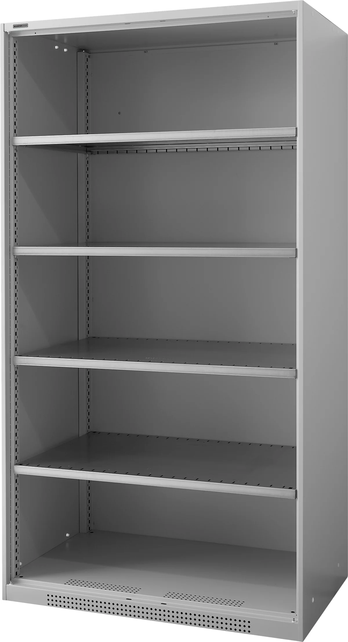 Armario con estantes FS, de chapa de acero, con orificios de ventilación, ancho 1055 x fondo 620 x alto 1950 mm, 5 OH, aluminio blanco, hasta 500 kg