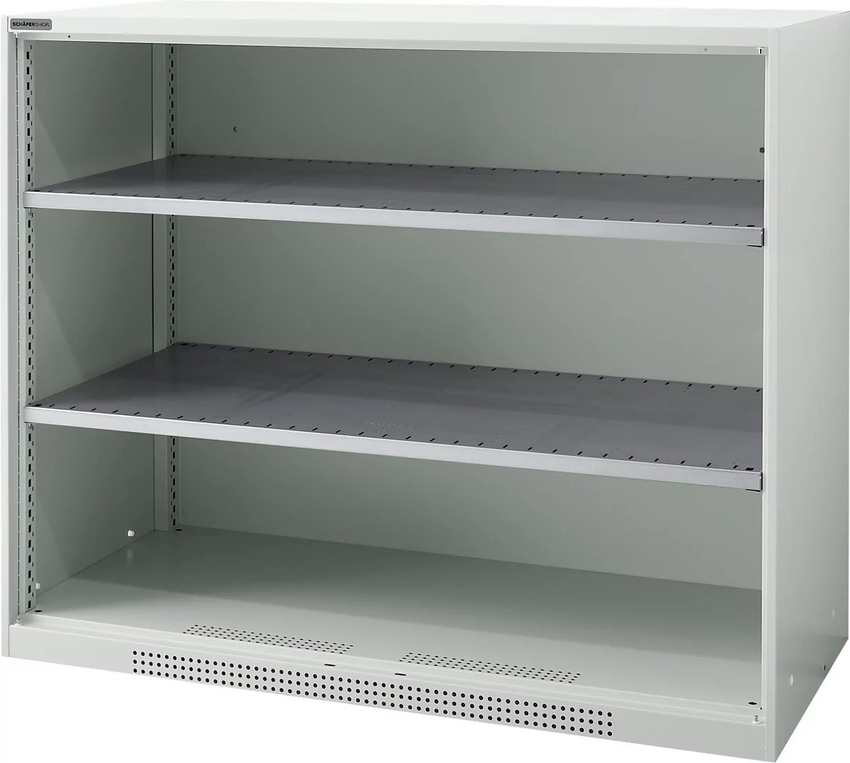 Armario con estantes FS, de chapa de acero, con orificios de ventilación, W 1343 x D 520 x H 1105 mm, 3 OH, gris claro, hasta 450 kg