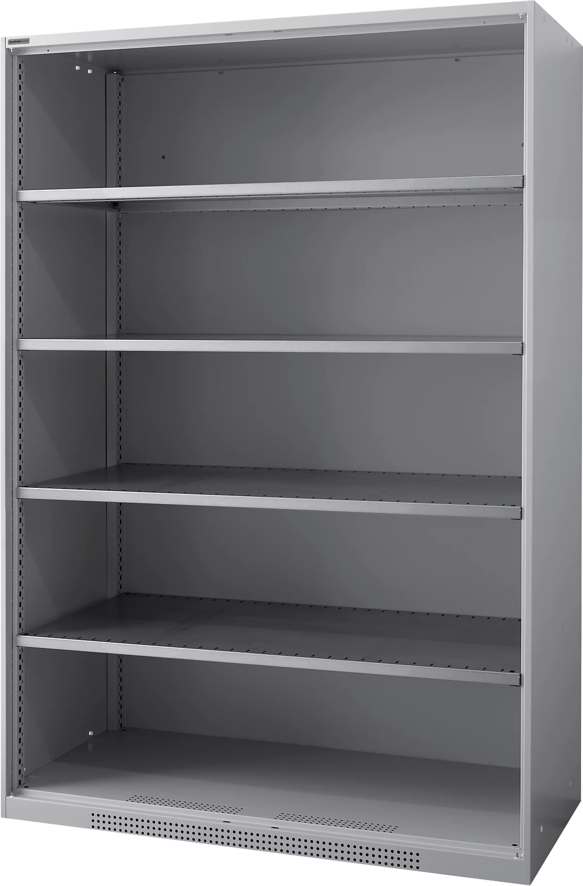 Armario con estantes FS, de chapa de acero, con orificios de ventilación, W 1343 x D 620 x H 1950 mm, 5 OH, aluminio blanco, hasta 750 kg