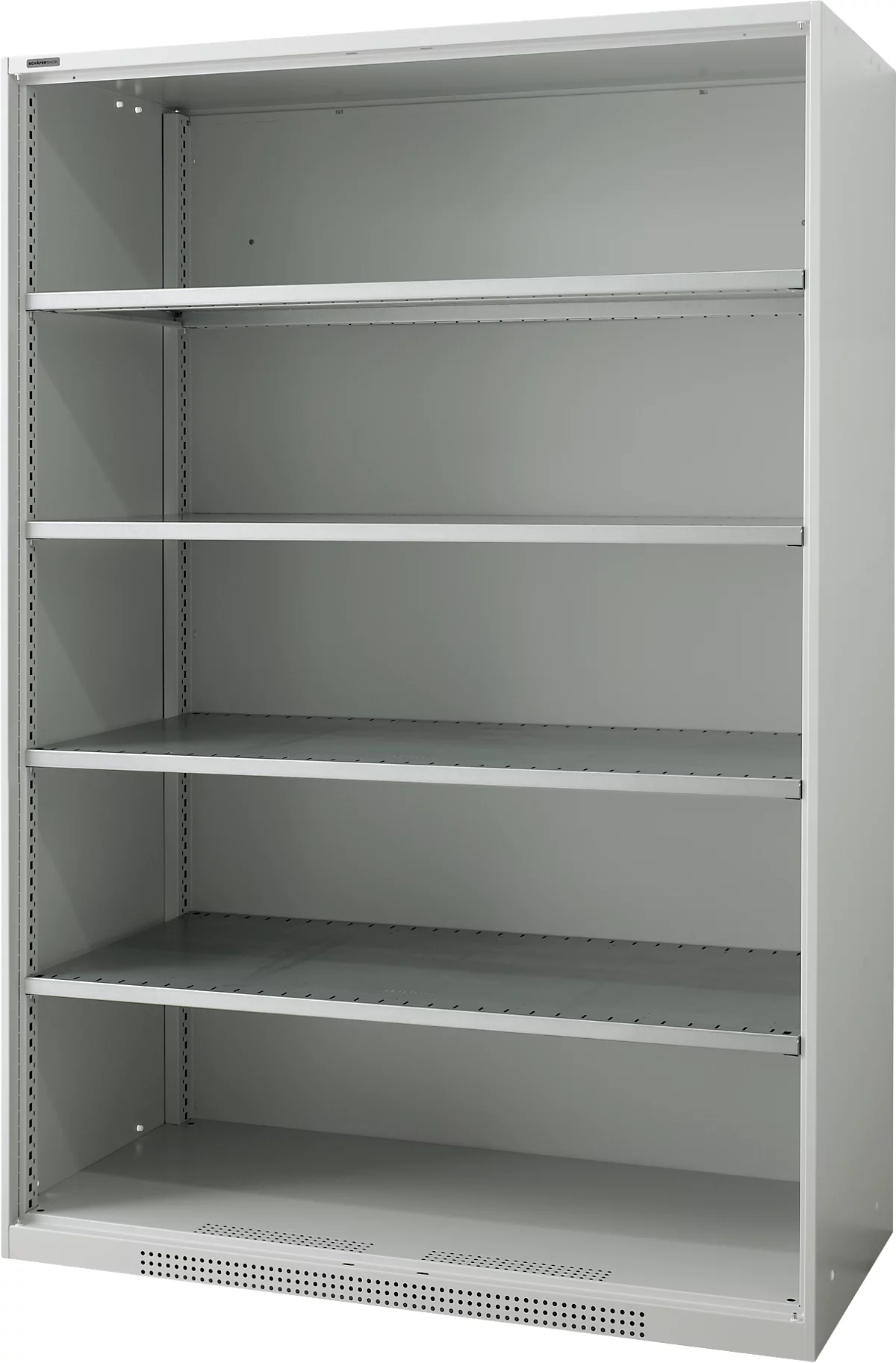 Armario con estantes FS, de chapa de acero, con orificios de ventilación, W 1343 x D 620 x H 1950 mm, 5 OH, gris claro, hasta 750 kg