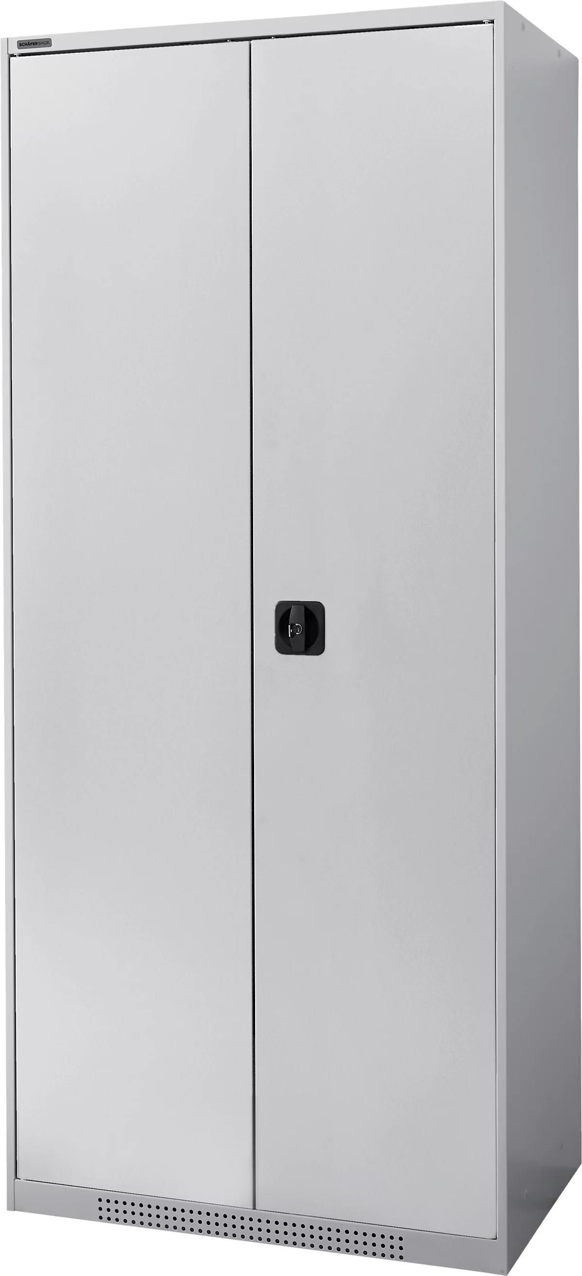 Armario con puerta abatible Schäfer Shop Genius FS, de acero, con orificios de ventilación, ancho 810 x fondo 520 x alto 1950 mm, 5 carpetas, aluminio blanco/aluminio blanco, hasta 300 kg