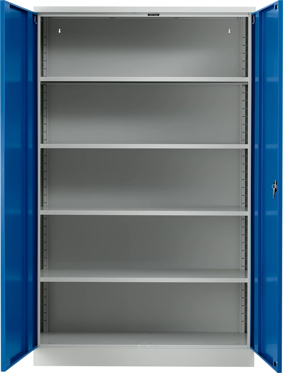 Armario de acero con puertas batientes, ancho 1200 x fondo 420 x alto 1950 mm, gris claro 7035/azul genciana 5010