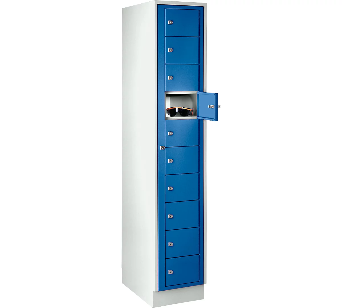 Armario de almacenamiento, con puerta central, Ancho interior de los compartimentos 350 mm, ancho 350 mm, 10 compartimentos, azul genciana