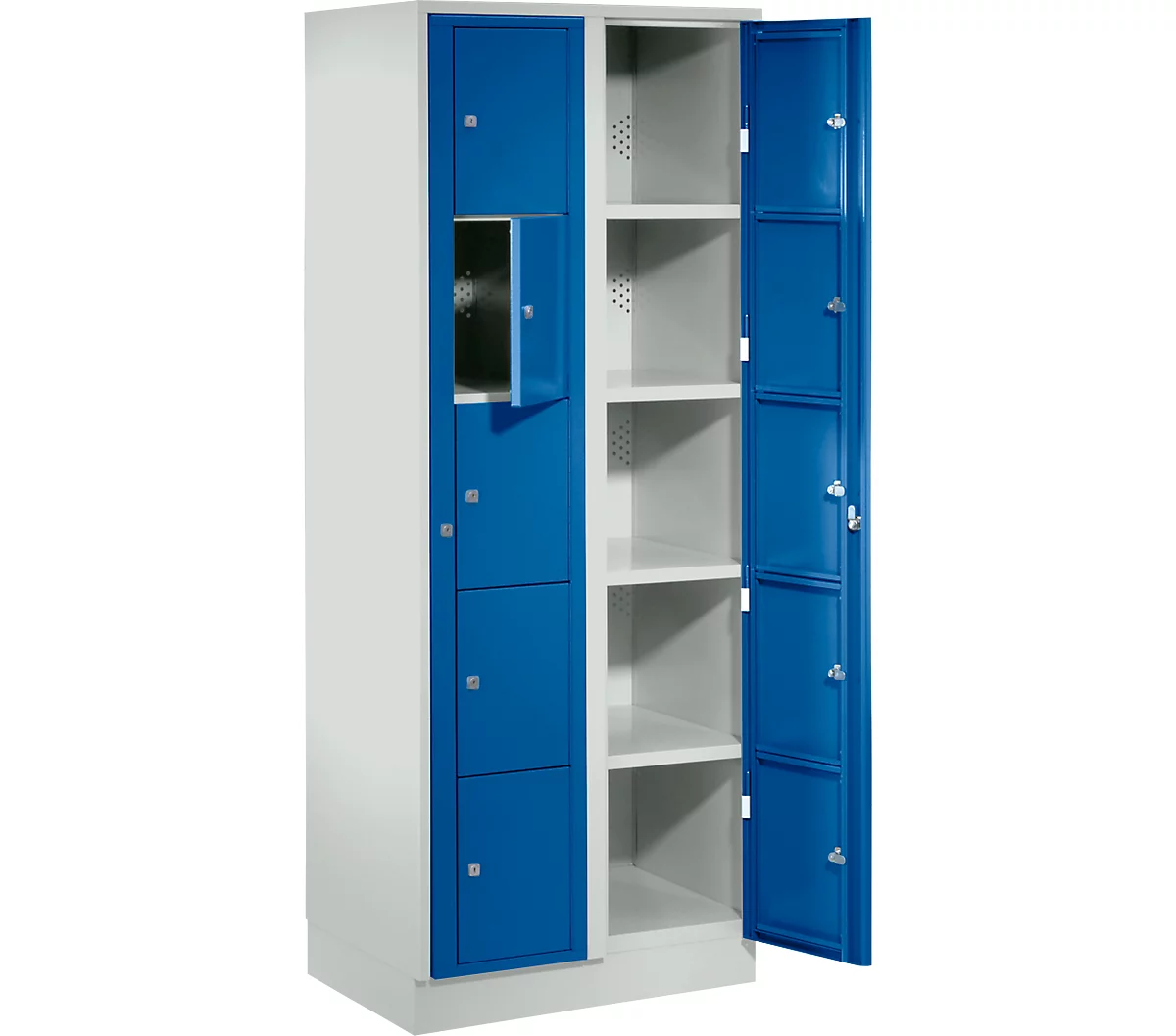 Armario de almacenamiento, con puerta central, Ancho interior de los compartimentos 350 mm, ancho 700 mm, 10 compartimentos, azul genciana