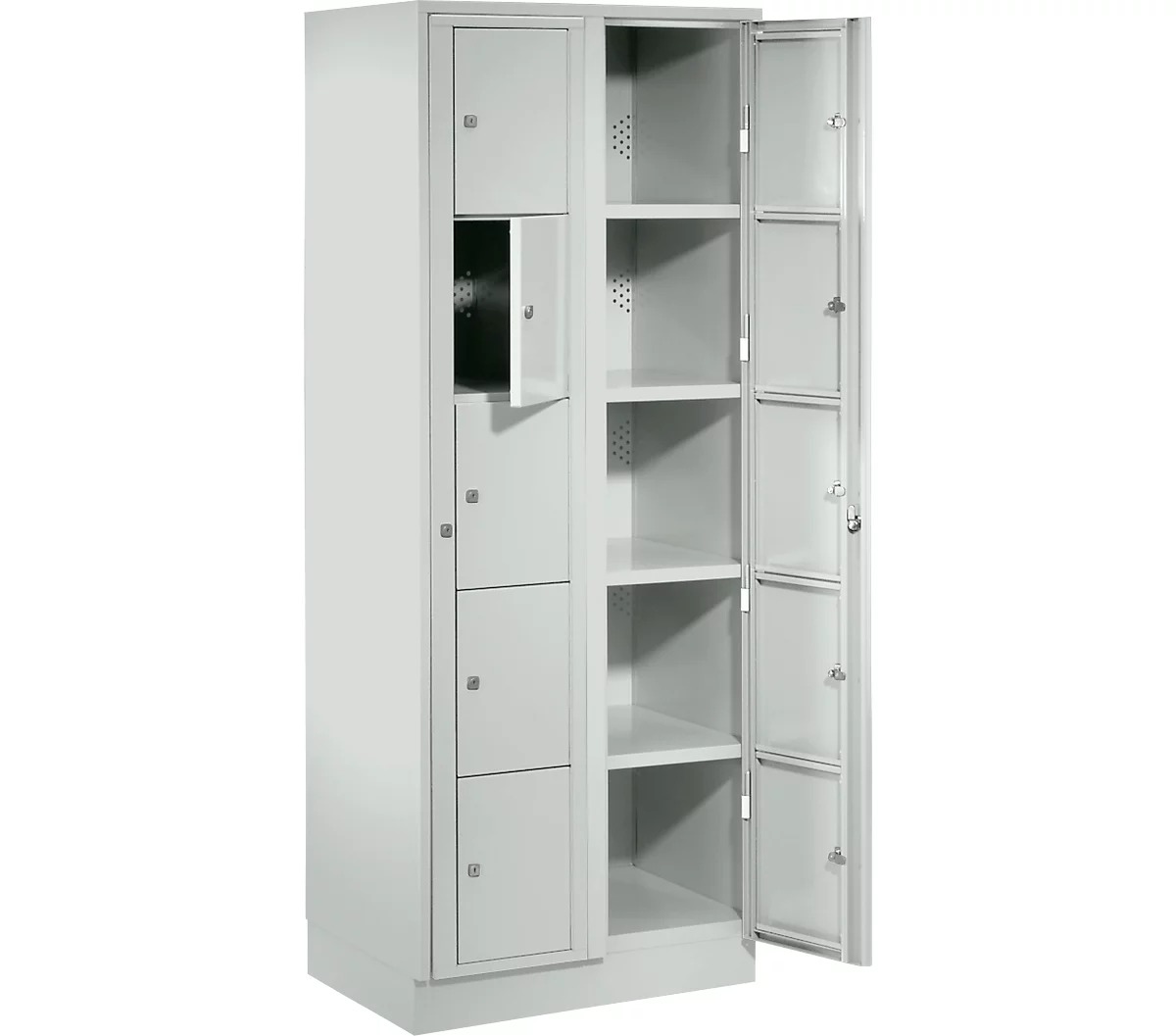 Armario de almacenamiento, con puerta central, ancho interno de los compartimentos 350 mm, ancho 700 mm, 10 compartimentos, gris claro