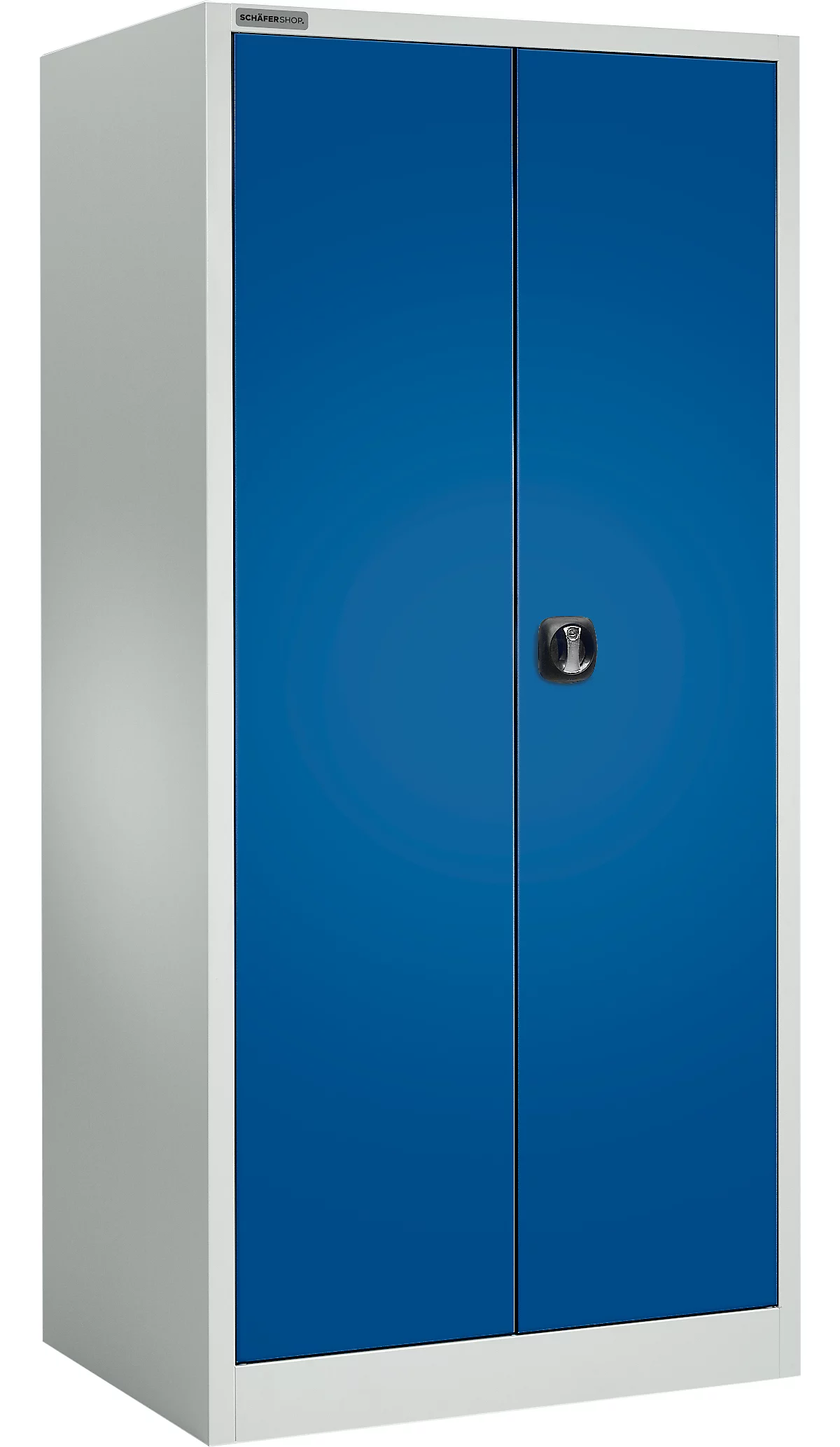 Armario de almacenamiento Schäfer Shop Select MSI 2509, 5 OH, 4 estantes intermedios, cerradura de cilindro, ancho 950 x fondo 500 x alto 1935 mm, aluminio blanco RAL 9006/azul benigno RAL 5010