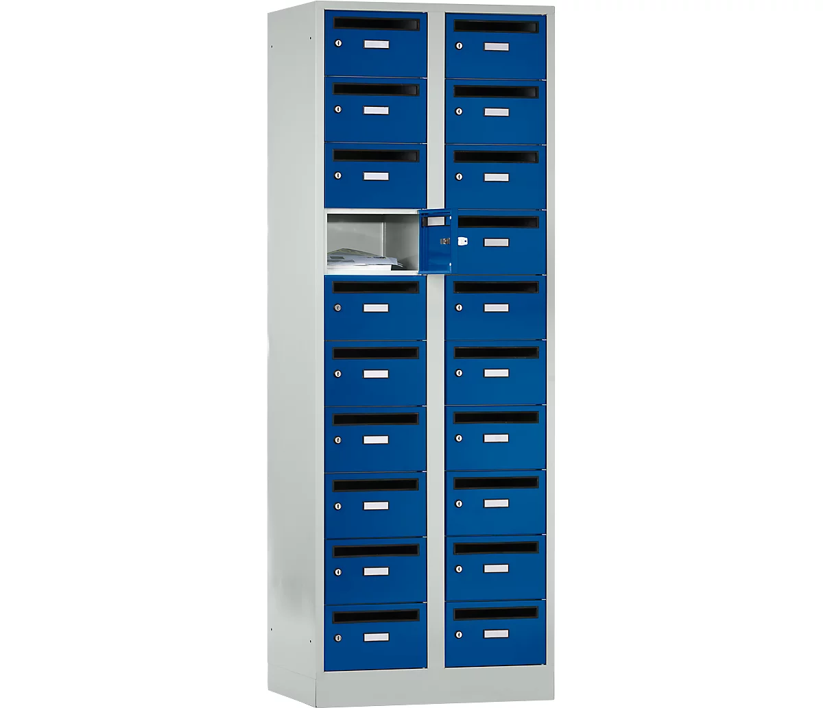 Armario de distribución de correo, con ranura, 2 compartimentos, cerradura de cilindro de seguridad, azul genciana