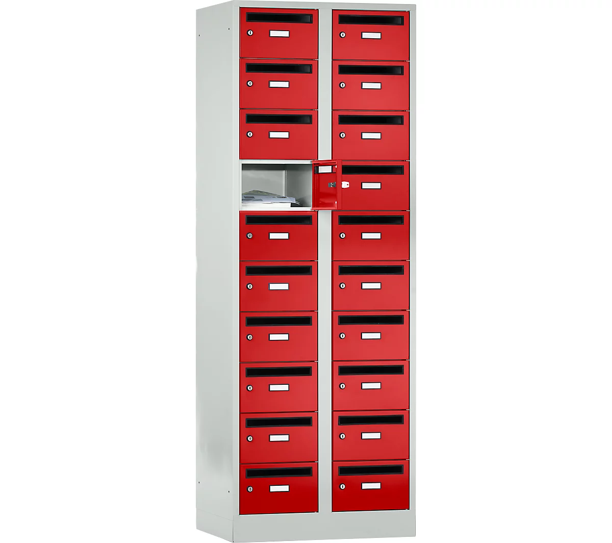 Armario de distribución de correo, con ranura, 2 compartimentos, cerradura de cilindro de seguridad, rojo vivo