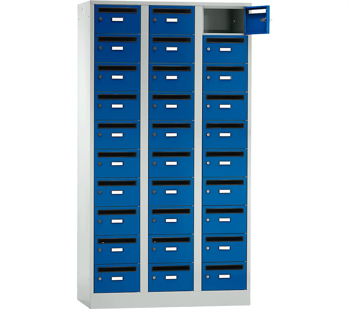Armario de distribución de correo, con ranura, 3 compartimentos, cerradura de cilindro de seguridad, azul genciana