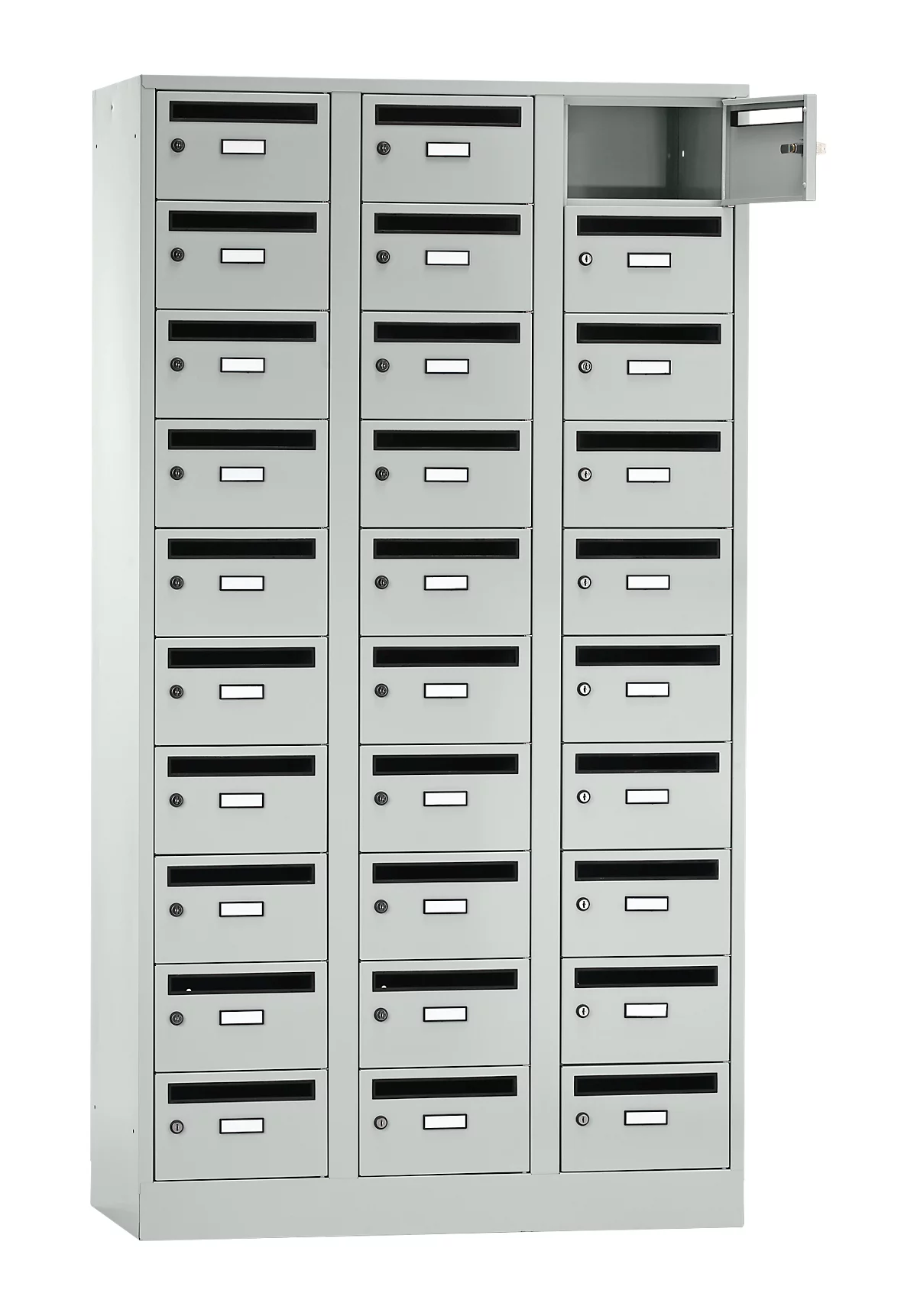 Armario de distribución de correo, con ranura, 3 compartimentos, cerradura de cilindro de seguridad, gris luminoso