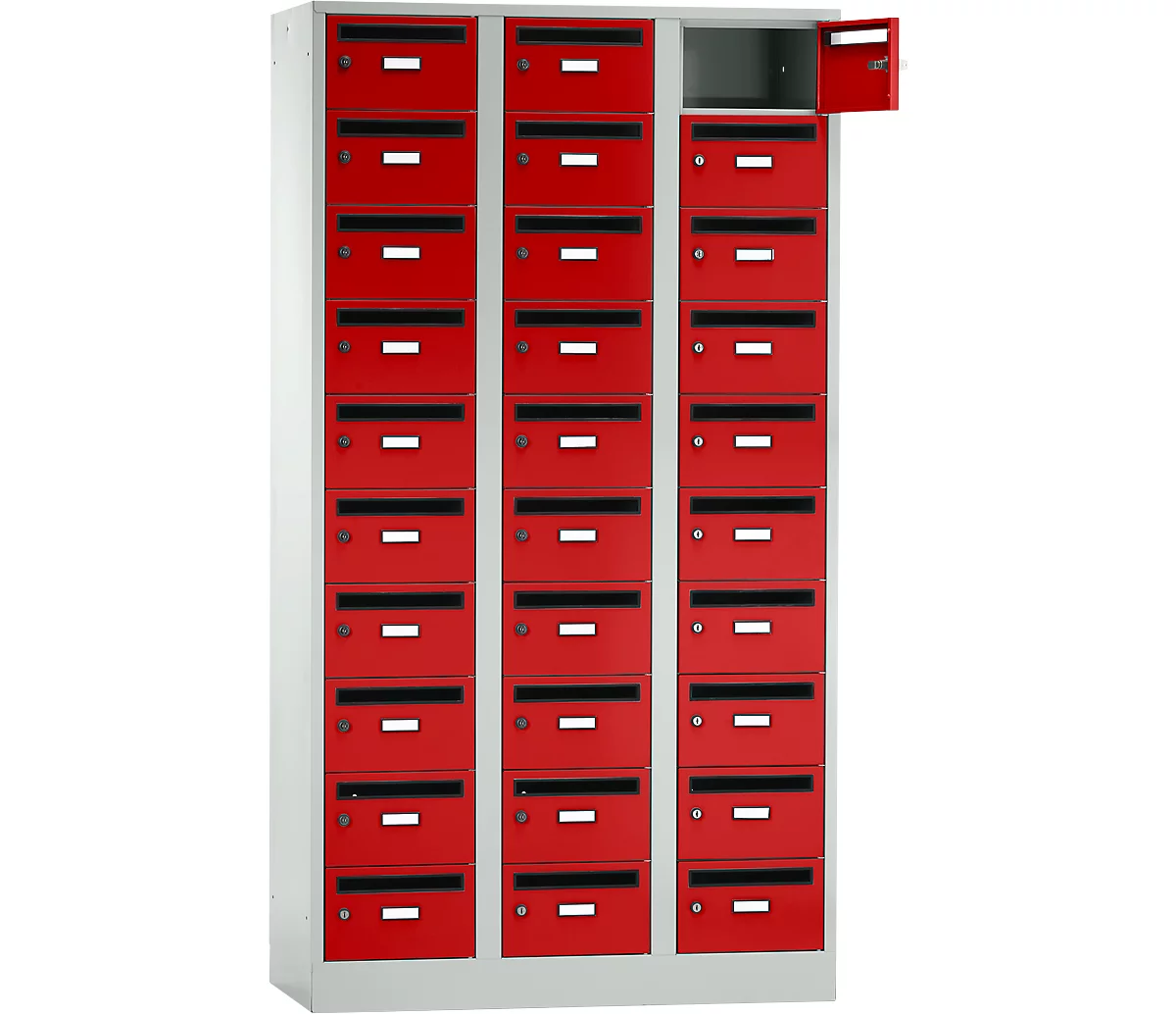 Armario de distribución de correo, con ranura, 3 compartimentos, cerradura de cilindro de seguridad, rojo vivo