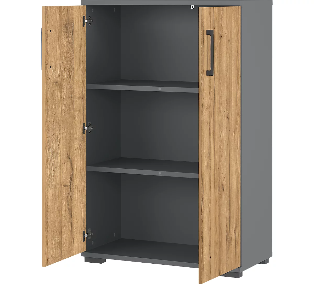 Armario de doble puerta Profi 2.0, madera, 3 compartimentos en HC, ancho 800 x fondo 400 x alto 1230 mm, roble Grandson/grafito
