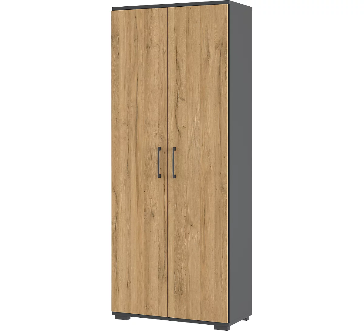 Armario de doble puerta Profi 2.0, madera, 5 compartimentos en HC, ancho 800 x fondo 400 x alto 2000 mm, roble Grandson/grafito