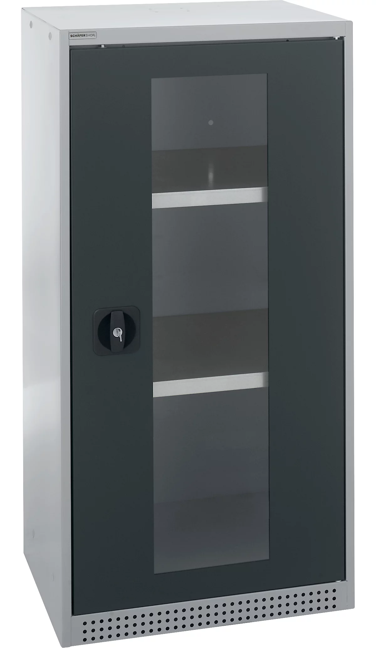 Armario de doble puerta Schäfer Shop Genius FS, acero, ventana, orificios de ventilación, A 545 x P 520 x A 1105 mm, 3 OH, aluminio blanco/gris antracita, hasta 150 kg