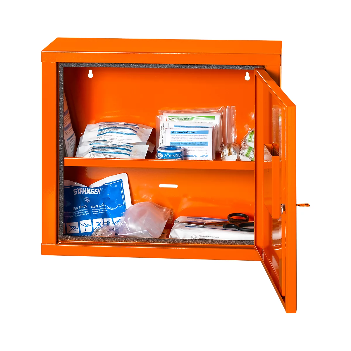 Armario de emergencia JUNIORSAFE, ancho 490 x fondo 200 x alto 420 mm, con contenido, naranja