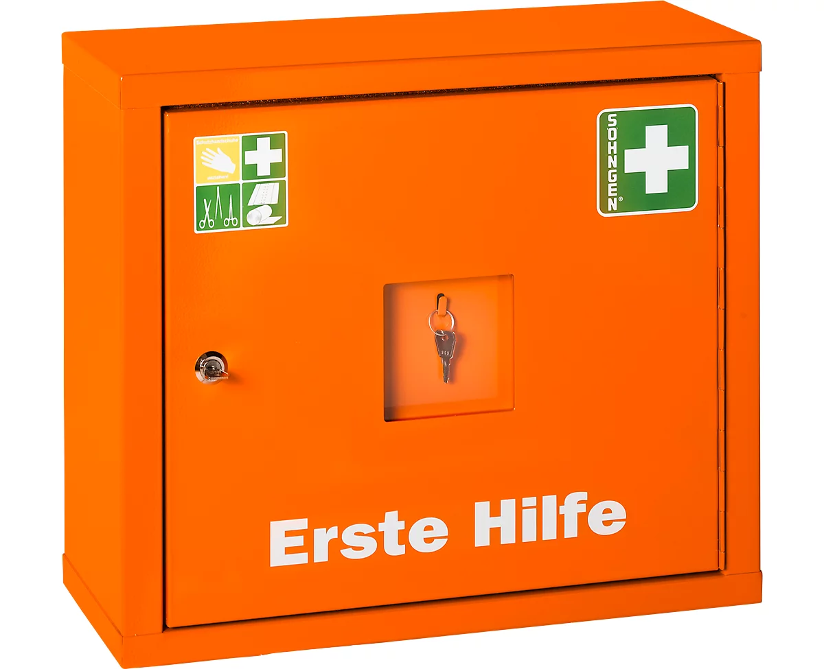 Armario de emergencia JUNIORSAFE, ancho 490 x fondo 200 x alto 420 mm, con contenido, naranja