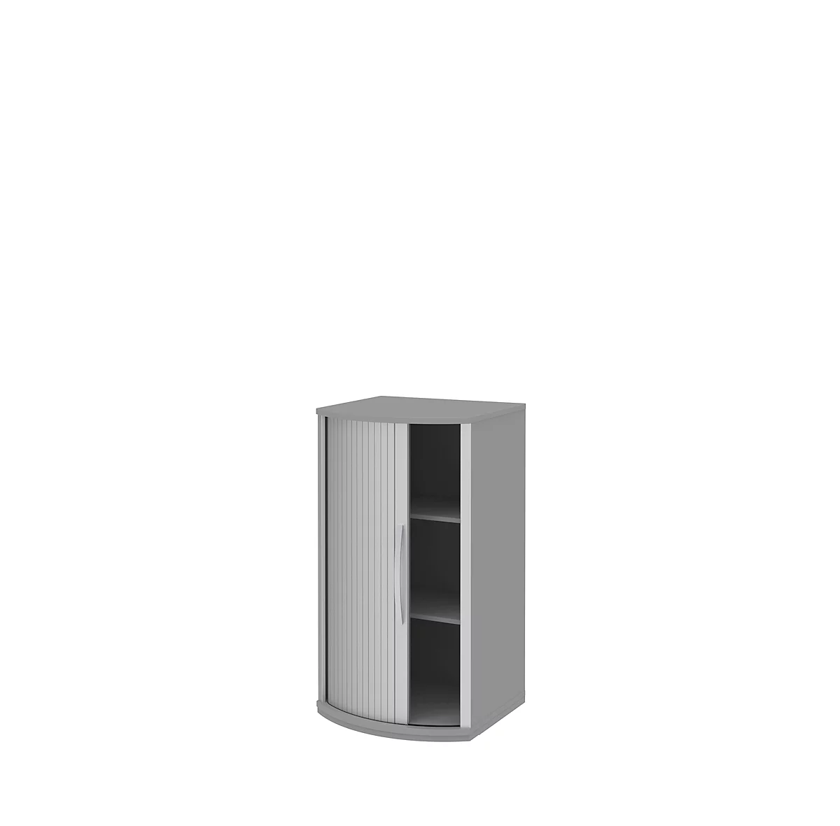 Armario de puerta corredera de persiana BARI, 3 AA, 2 estantes, tirador a la derecha, An 600 x P 530/430 x Al 1117 mm, gris medio