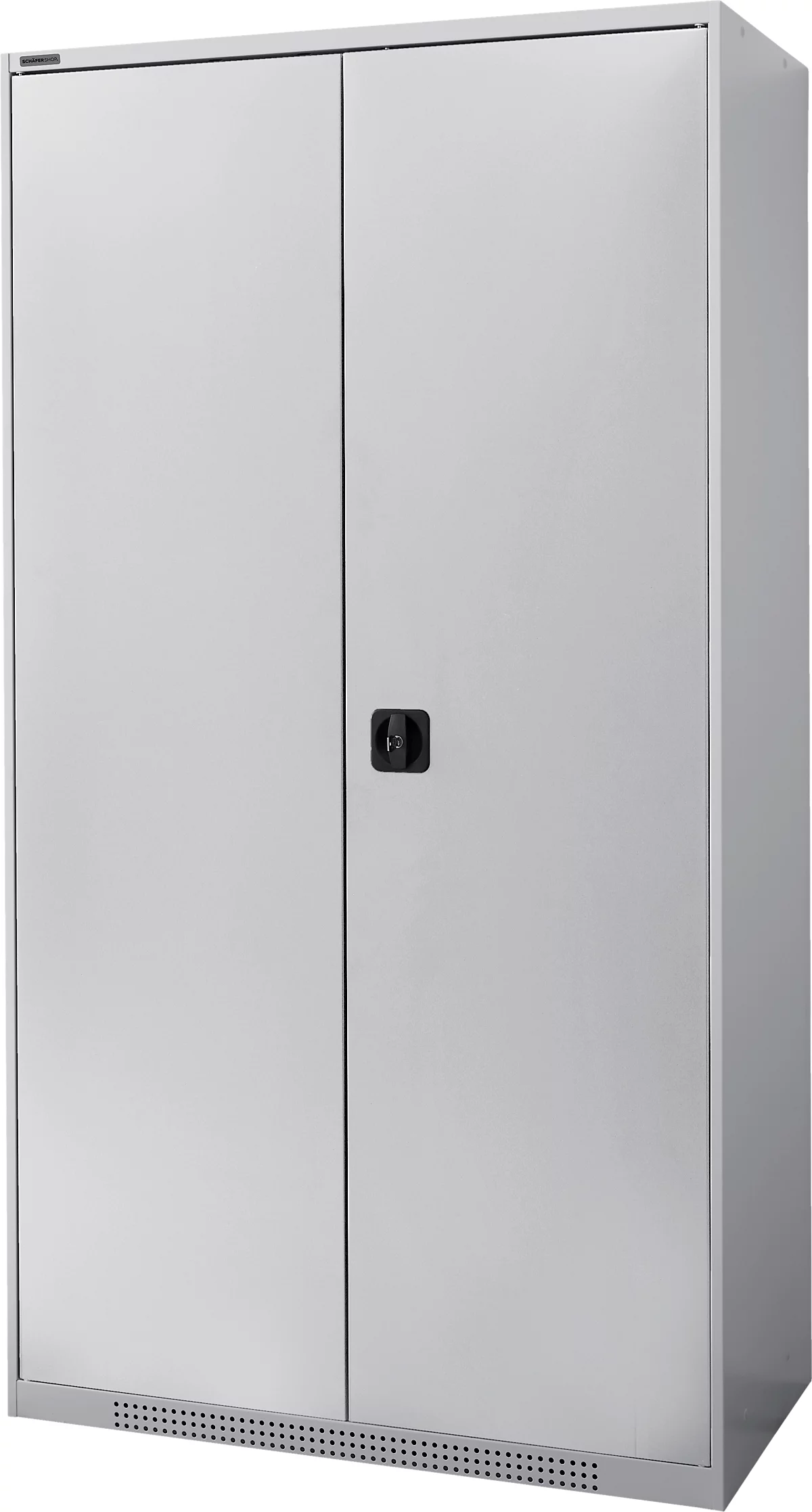 Armario de puertas batientes Schäfer Shop Genius FS, acero, con rejillas de ventilación, ancho 1055 x fondo 520 x alto 1950 mm, 5 OH, aluminio blanco/aluminio blanco, hasta 500 kg