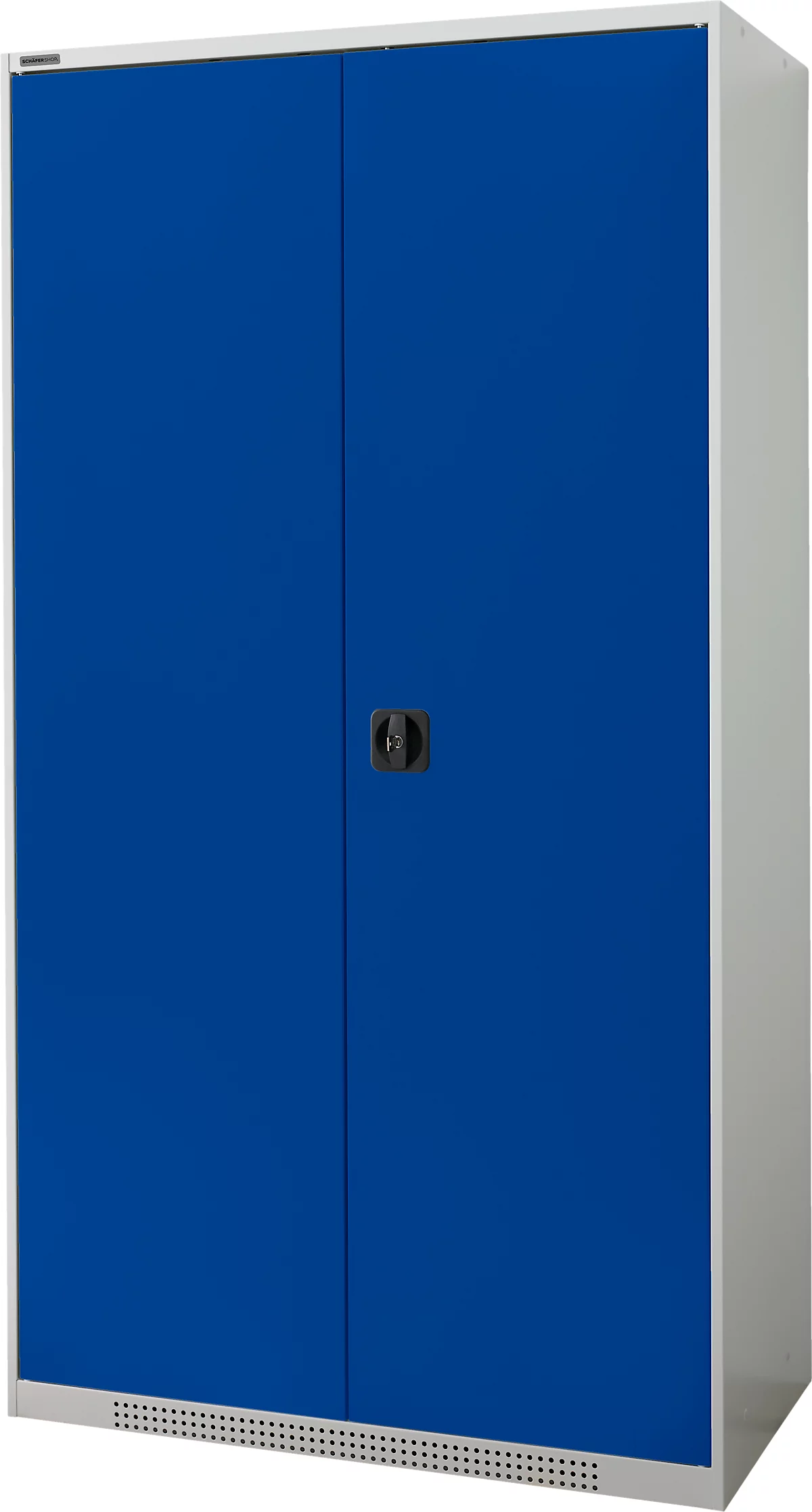 Armario de puertas batientes Schäfer Shop Genius FS, acero, con rejillas de ventilación, ancho 1055 x fondo 520 x alto 1950 mm, 5 OH, gris claro/azul genciana, hasta 500 kg