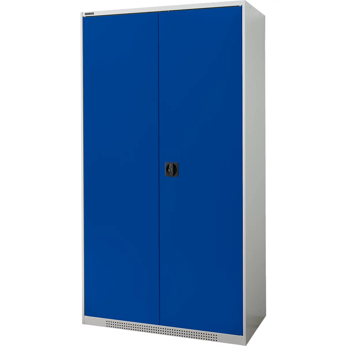 Armario de puertas batientes Schäfer Shop Genius FS, acero, con rejillas de ventilación, ancho 1055 x fondo 520 x alto 1950 mm, 5 OH, gris claro/azul genciana, hasta 500 kg