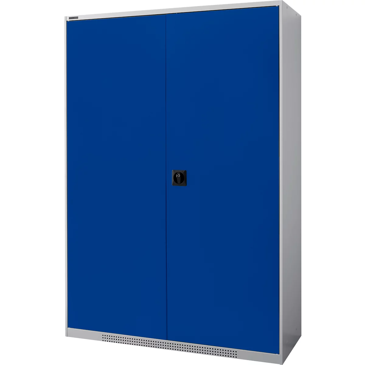 Armario de puertas batientes Schäfer Shop Genius FS, acero, con rejillas de ventilación, ancho 1343 x fondo 520 x alto 1950 mm, 5 OH, aluminio blanco/ azul genciana, hasta 750 kg