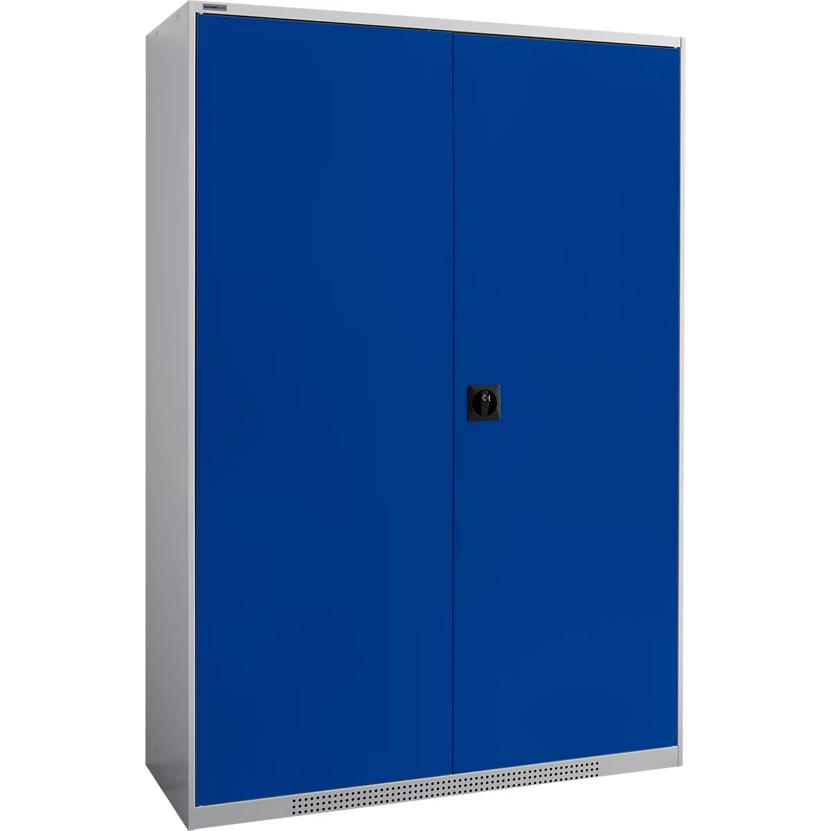 Armario de puertas batientes Schäfer Shop Genius FS, acero, con rejillas de ventilación, ancho 1343 x fondo 520 x alto 1950 mm, 5 OH, aluminio blanco/ azul genciana, hasta 750 kg