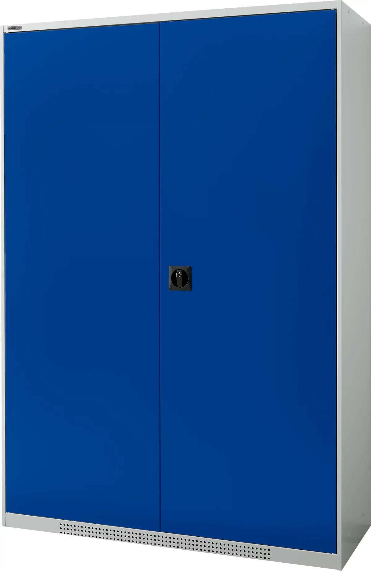 Armario de puertas batientes Schäfer Shop Genius FS, acero, con rejillas de ventilación, ancho 1343 x fondo 520 x alto 1950 mm, 5 OH, gris claro/azul genciana, hasta 750 kg