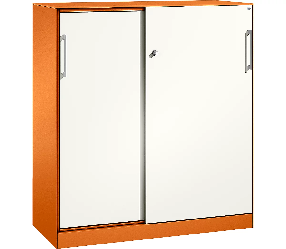 Armario de puertas correderas ASISTO C 3000, 3 alturas de archivo, con cubierta, anchura 1200 mm, naranja/blanco