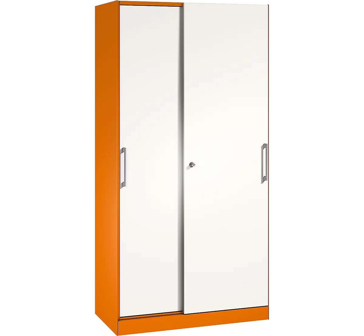 Armario de puertas correderas ASISTO C 3000, 5 alturas de archivo, con cerradura, anchura 1000 mm, naranja/blanco