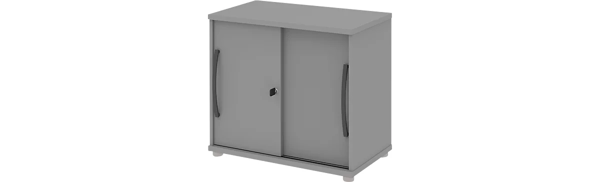 Armario de puertas correderas BARI, 1 estante, cerradura, An 800 x P 430 x Al 720 mm, gris medio/gris medio
