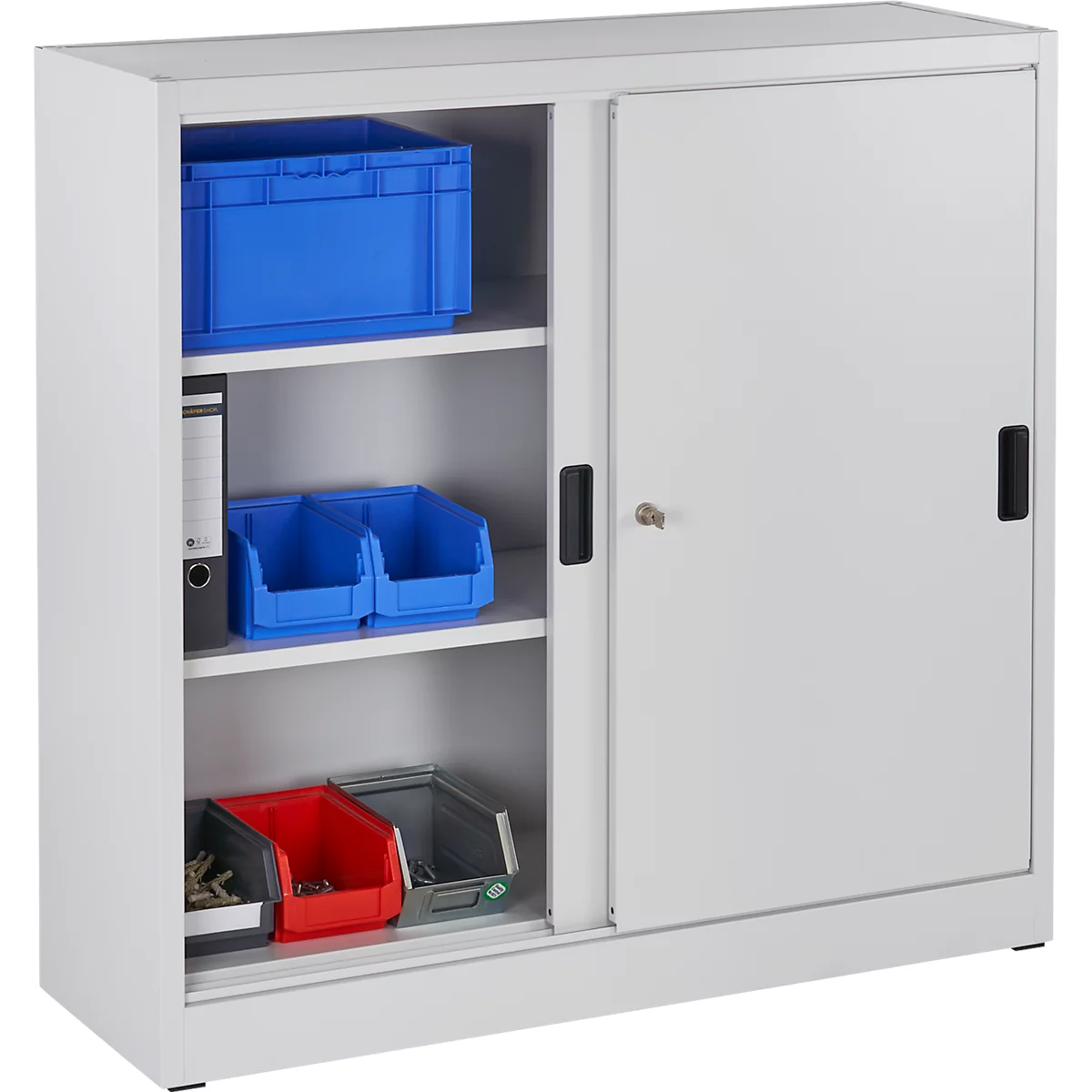 Armario de puertas correderas Schäfer Shop Select, con 3 estantes, H 1150 x A 1200 x P 400 mm, acero, gris claro