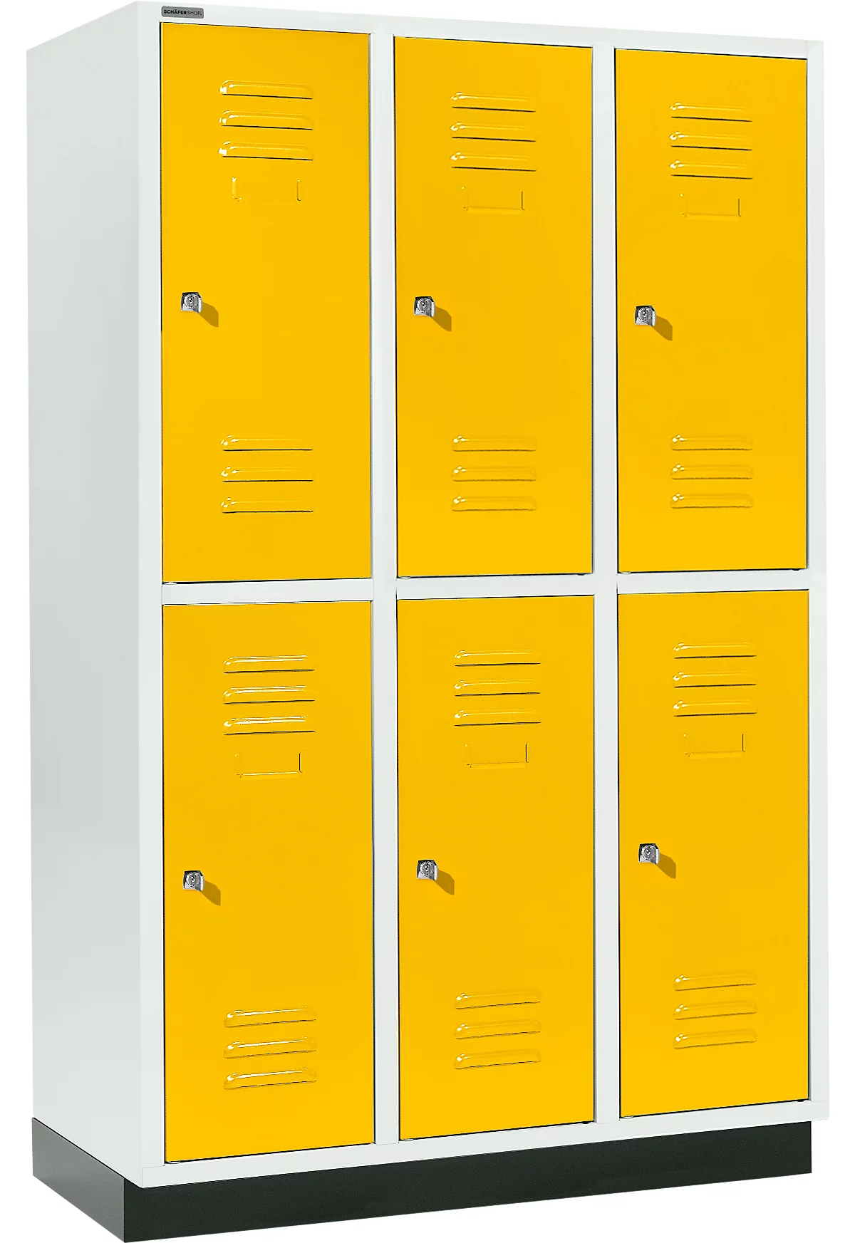 Armario de ropa Schäfer Shop Select, con 3 x 2 compartimentos, 400 mm, con base, cerradura de cilindro, puerta de colza amarilla