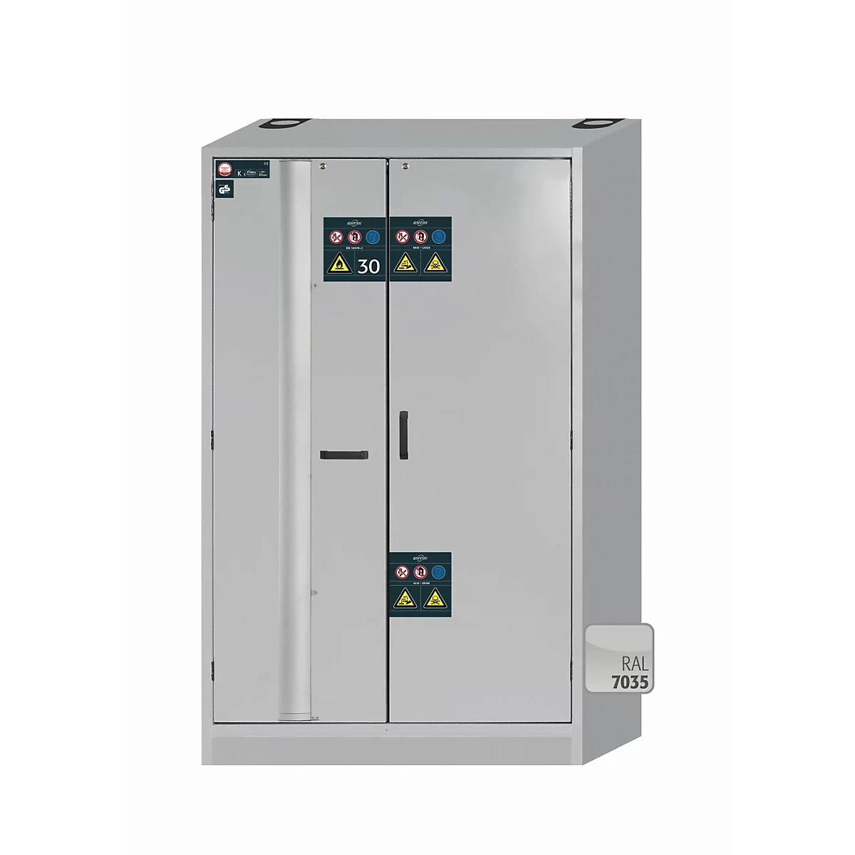 Armario de seguridad combinado tipo 30 asecos K-PHOENIX-30, puertas batientes y plegables con sistema de fijación, frontal gris luminoso, An 1202 x P 598 x Al 1968 mm