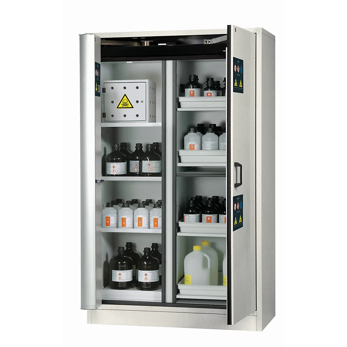 Armario de seguridad combinado tipo 30 asecos K-PHOENIX-30, puertas batientes y plegables con sistema de fijación, frontal gris luminoso, An 1202 x P 599 x Al 1968 mm