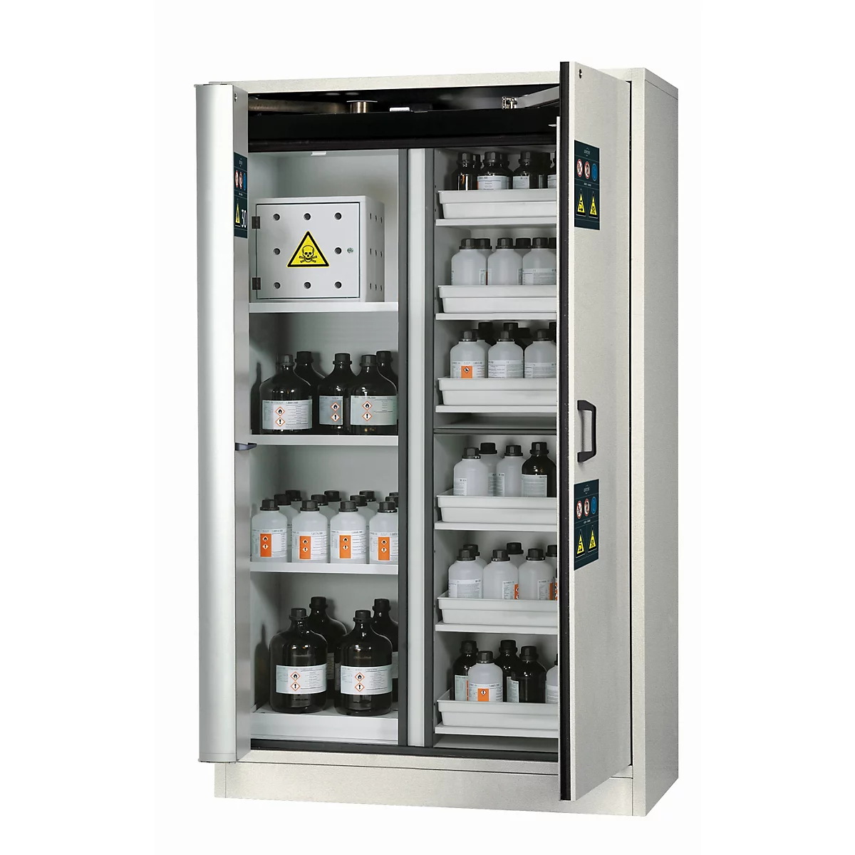 Armario de seguridad combinado tipo 30 asecos K-PHOENIX-30, puertas batientes y plegables con sistema de fijación, frontal gris luminoso, An 1202 x P 599 x Al 1968 mm
