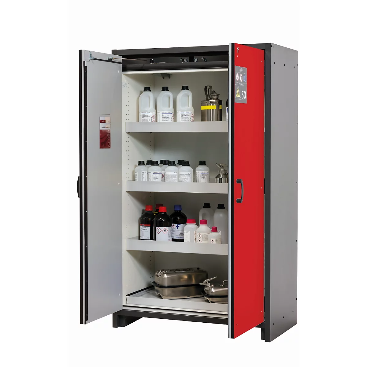 Armario de seguridad tipo 30 asecos Q-CLASSIC-30, puertas batientes, frontal rojo tráfico, An 1164 x P 620 x Al 1947 mm