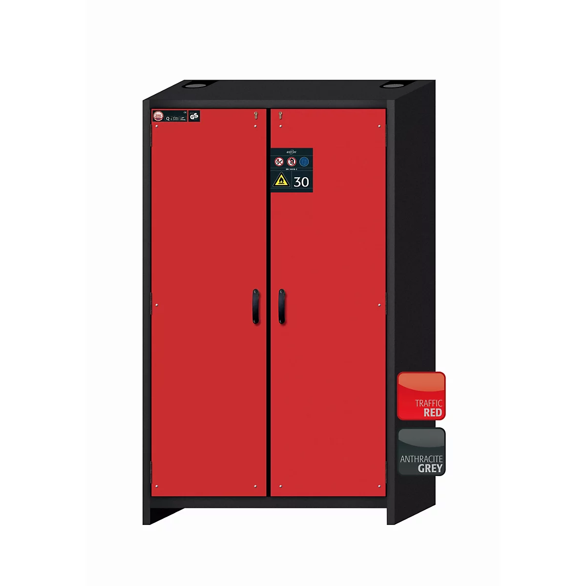 Armario de seguridad tipo 30 asecos Q-CLASSIC-30, puertas batientes, frontal rojo tráfico, An 1164 x P 620 x Al 1947 mm