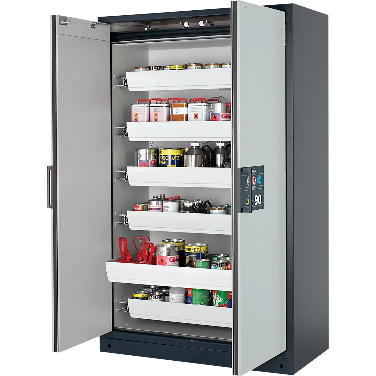 Armario de seguridad tipo 90 Asecos Q-CLASSIC-90, ancho 1200 mm, 6 cajones, gris claro