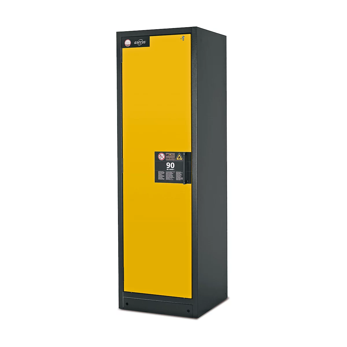 Armario de seguridad tipo 90 Asecos Q-CLASSIC-90 asecos, ancho 600 mm, puerta izquierda, 3 baldas, amarillo de seguridad