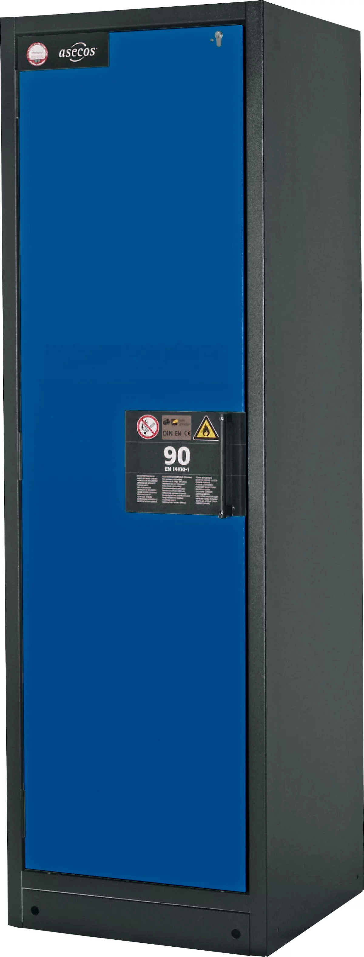 Armario de seguridad tipo 90 Asecos Q-CLASSIC-90 asecos, ancho 600 mm, puerta izquierda, 3 baldas, azul genciana