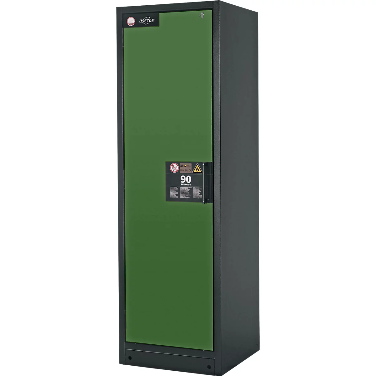 Armario de seguridad tipo 90 Asecos Q-CLASSIC-90 asecos, ancho 600 mm, puerta izquierda, 3 baldas, verde reseda