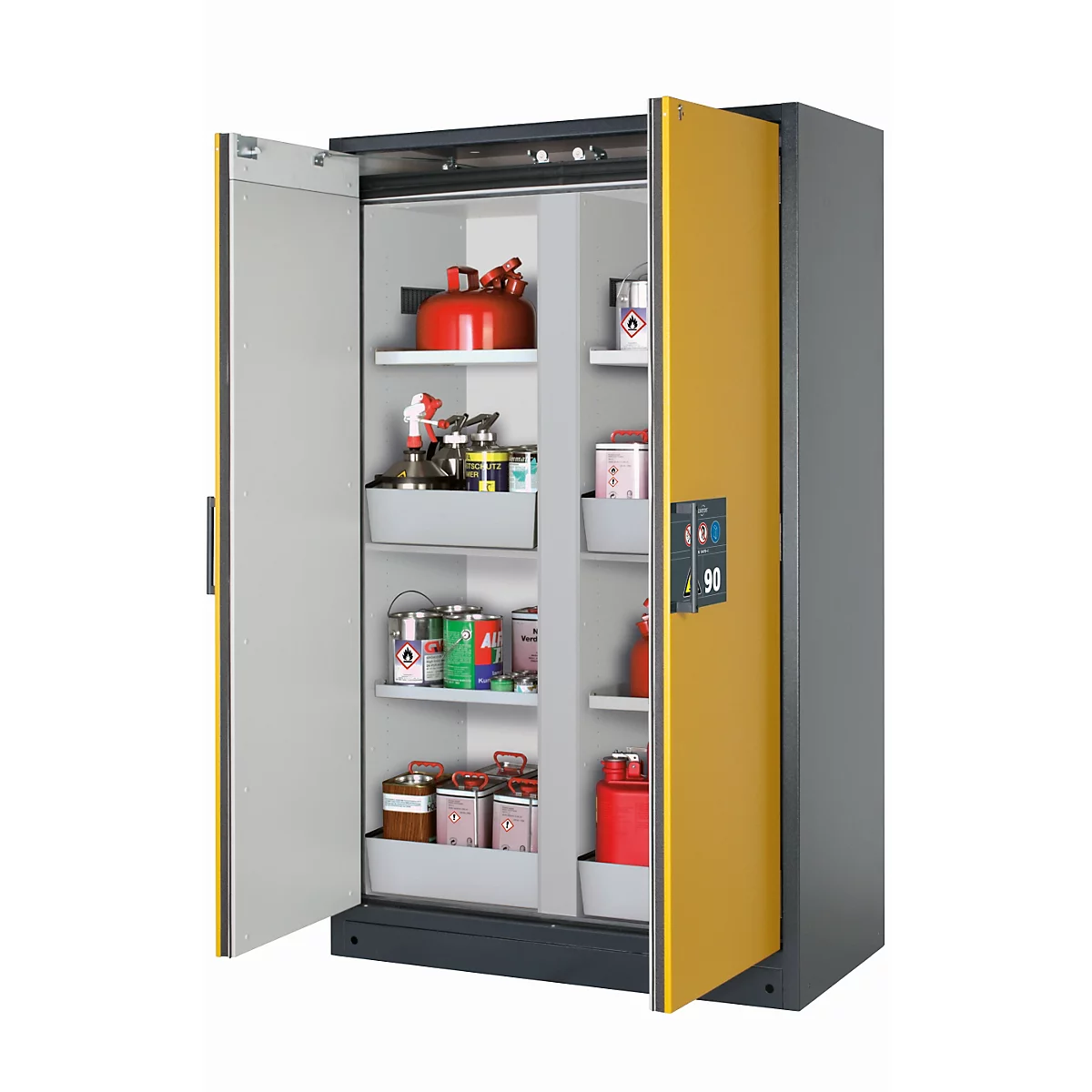 Armario de seguridad tipo 90 asecos Q-CLASSIC-90, puertas batientes, frontal amarillo de seguridad, An 1193 x P 615 x Al 1953 mm