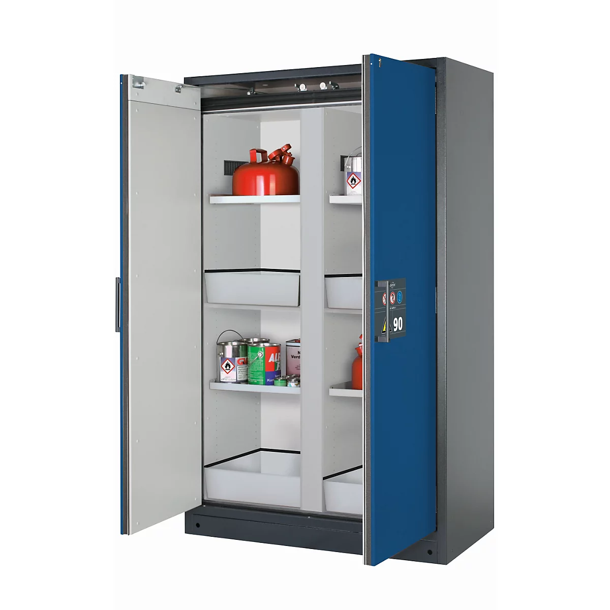 Armario de seguridad tipo 90 asecos Q-CLASSIC-90, puertas batientes, frontal azul genciana, An 1193 x P 615 x Al 1953 mm