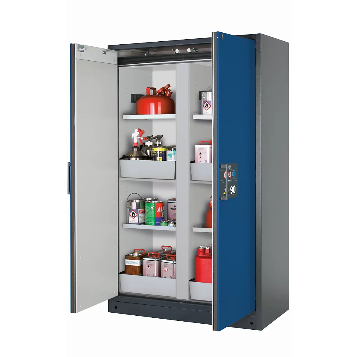 Armario de seguridad tipo 90 asecos Q-CLASSIC-90, puertas batientes, frontal azul genciana, An 1193 x P 615 x Al 1953 mm