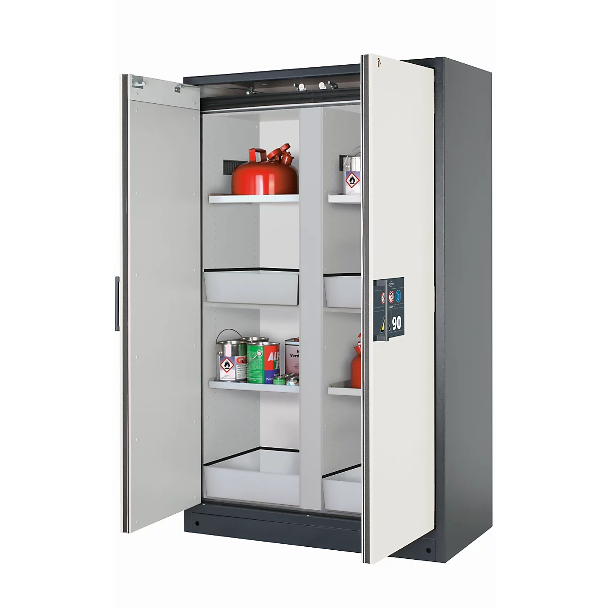 Armario de seguridad tipo 90 asecos Q-CLASSIC-90, puertas batientes, frontal blanco puro, An 1193 x P 615 x Al 1953 mm