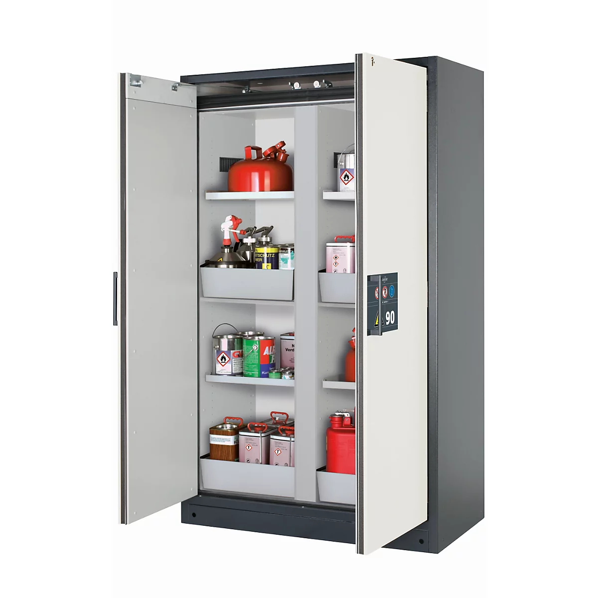 Armario de seguridad tipo 90 asecos Q-CLASSIC-90, puertas batientes, frontal blanco puro, An 1193 x P 615 x Al 1953 mm